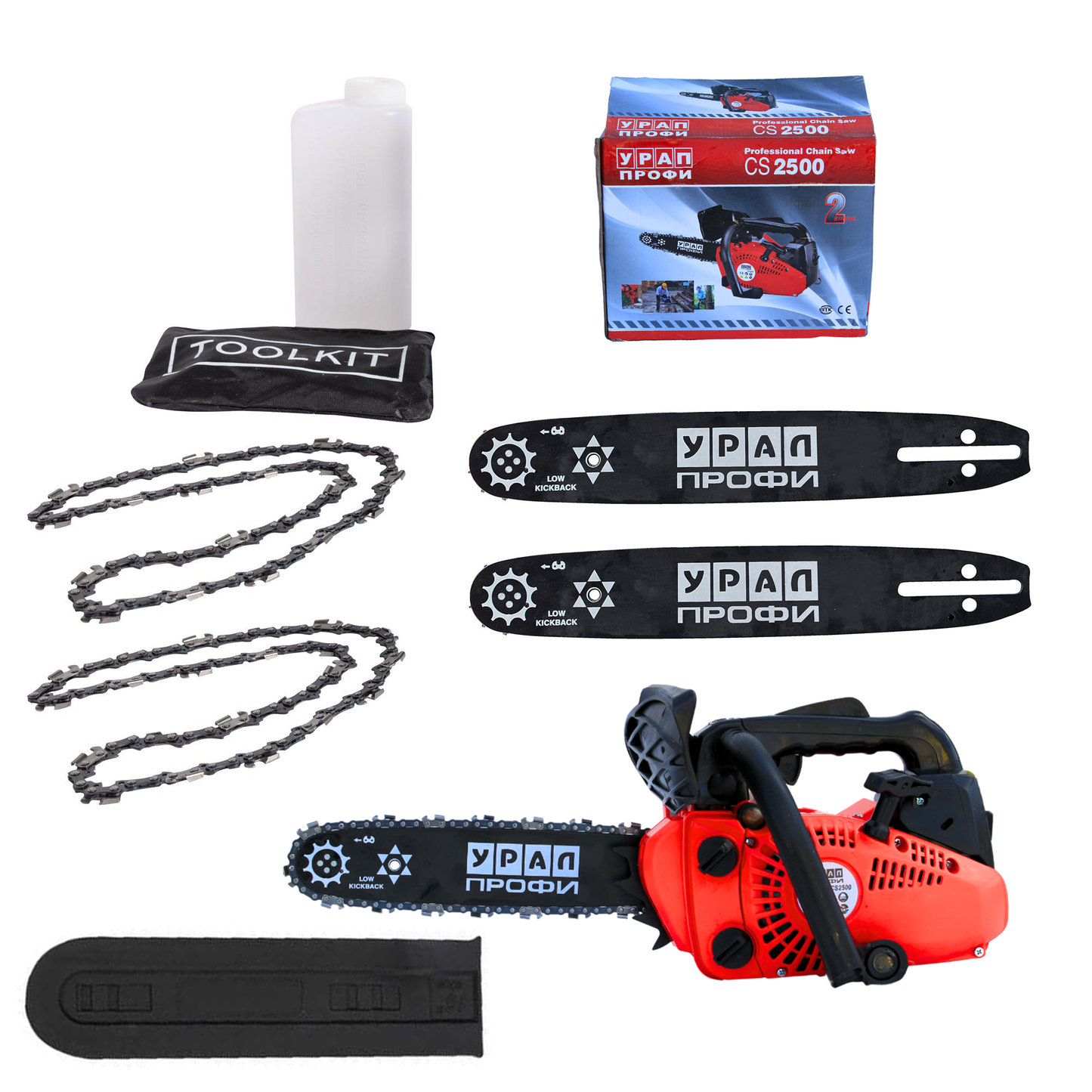 Drujba pe benzina URAL CS2500, 1.5 CP, lama 25 cm, ungere automata, 2 lanturi incluse