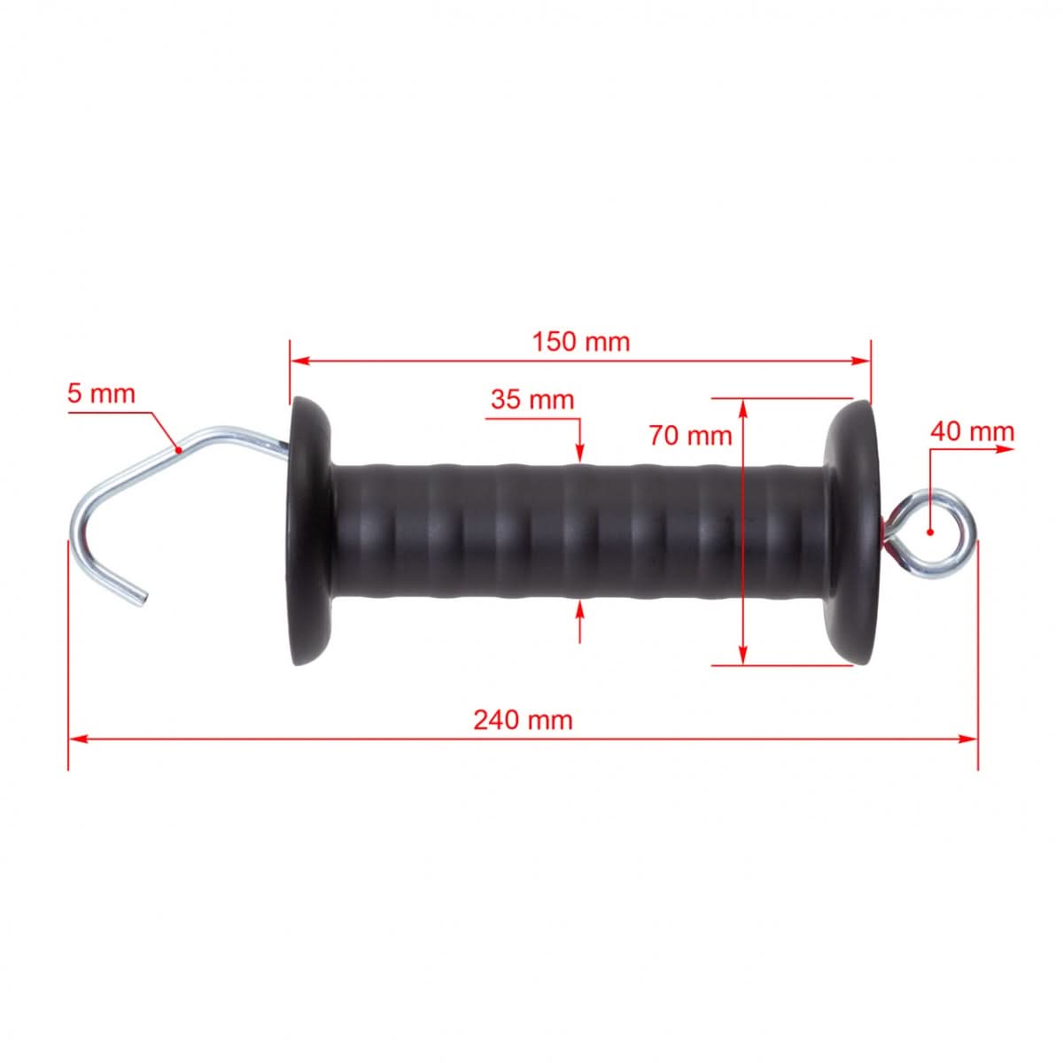Maner poarta gard electric cu carlig si arc, compatibil fir si banda, negru