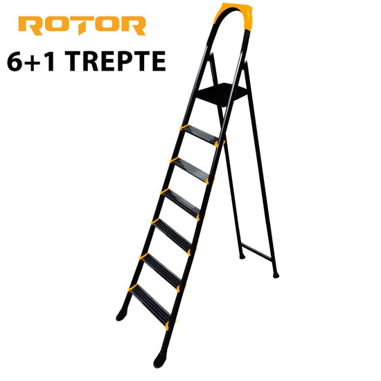 Scara metalica pliabila ROTOR 6+1 trepte, 199.5 cm, 150 kg, platforma superioara, antiderapanta