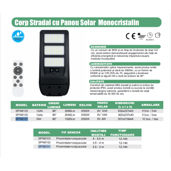 Corp stradal solar 30W, 6500K, 301x218x44 mm