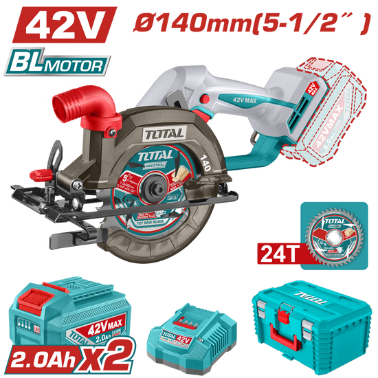 Fierastrau circular TOTAL 42V, 140 mm, 6300 rpm