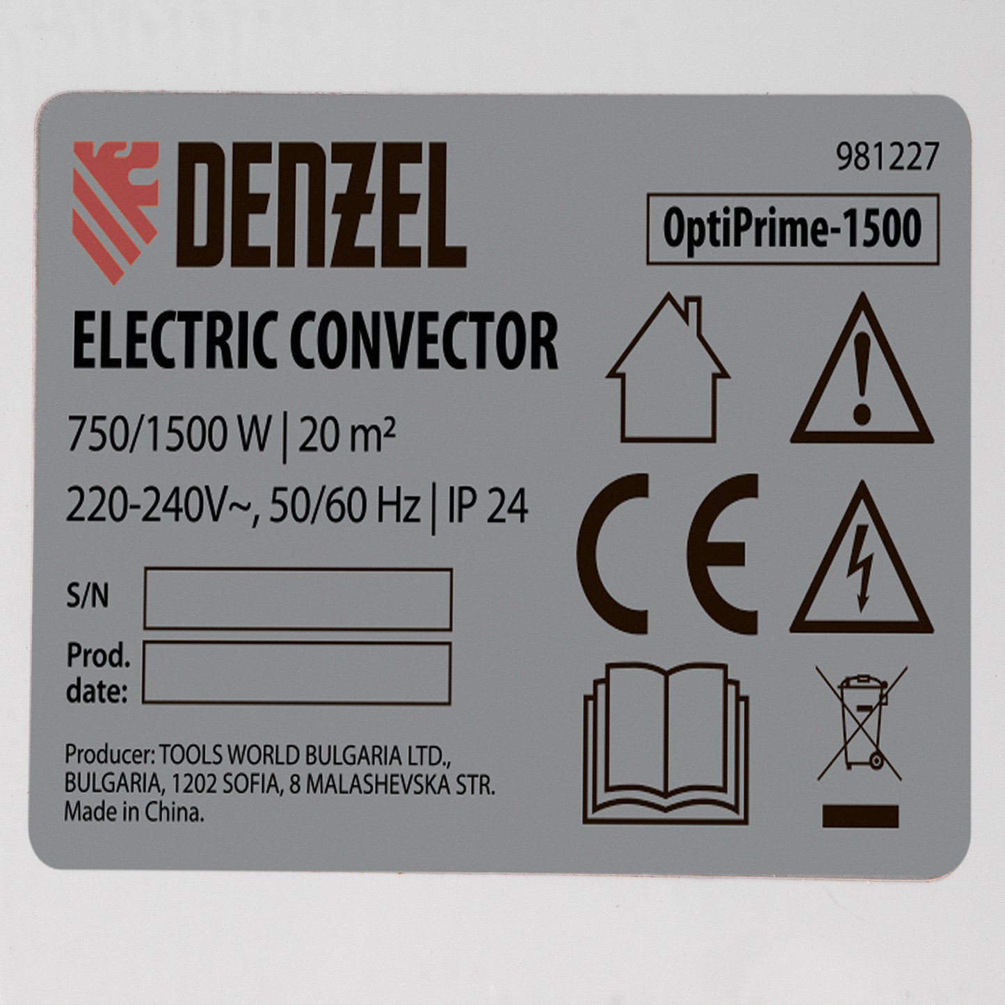 Convector electric Denzel OptiPrime-1500, 1500W, Wi-Fi, ecran tactil, termostat digital, montaj pe perete sau podea