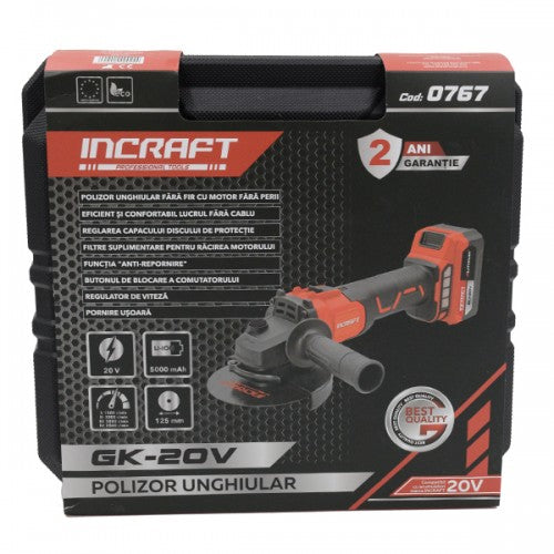 Polizor unghiular cu acumulator 125mm 20V 5Ah fara perii INCRAFT GK-20V