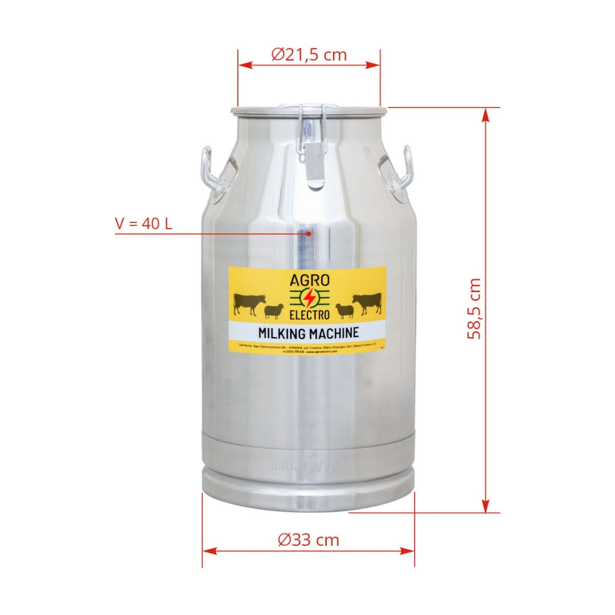 Bidon inox 40 litri pentru transport lapte - capac tip clips, etans