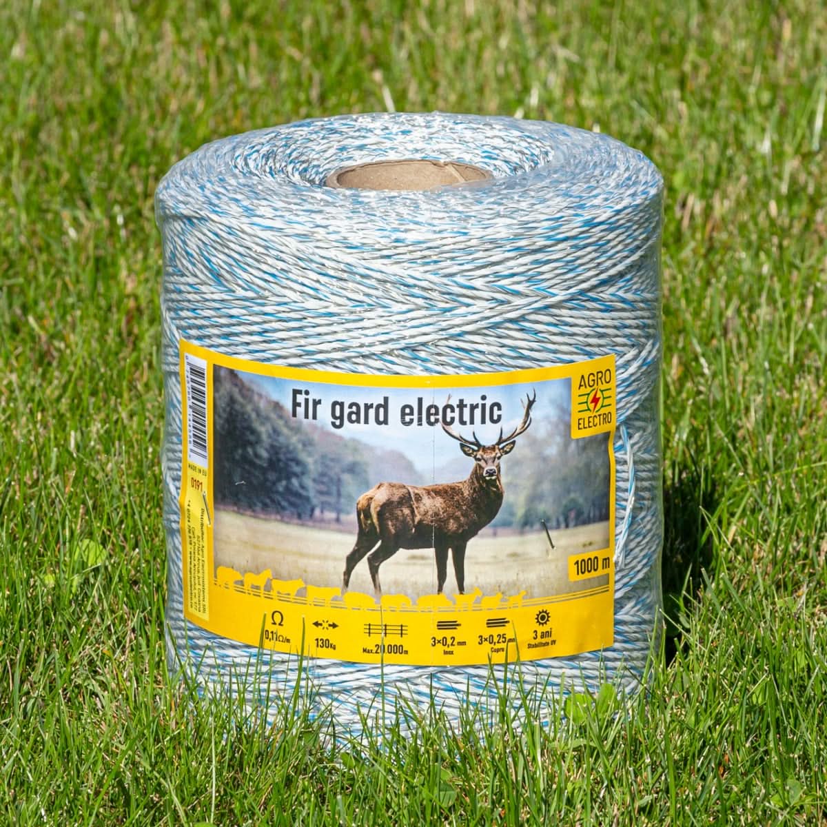 Fir gard electric 1000m, 130kg rezistenta, 0.11 ohm/m, insertii inox si cupru, pentru animale