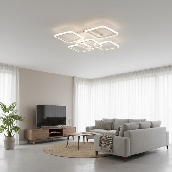 Lustra LED Patrata 104W, 5 Brate, 610x90 mm, 3 Culori, IR