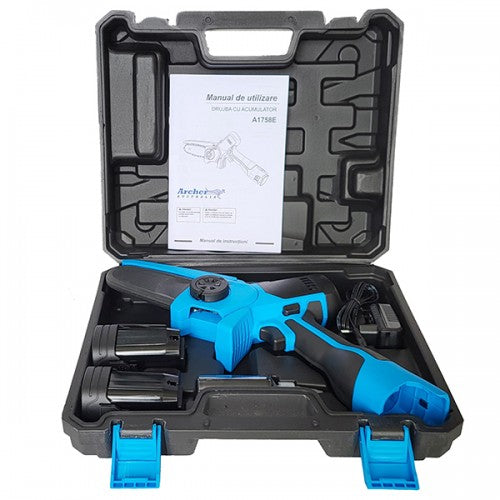 Minidrujba cu acumulator Archer A1758E, 14.4V, 4 inch, 2 baterii, valiza transport, lama 10 cm, greutate 2 kg