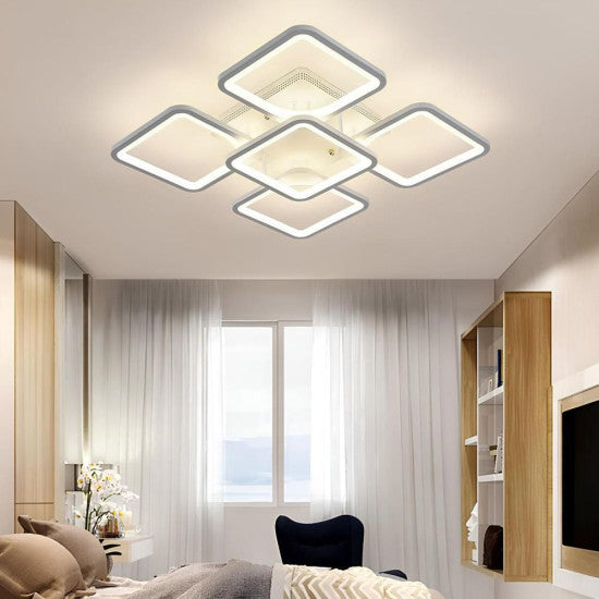 Lustra LED Patrata 104W, 5 Brate, 610x90 mm, 3 Culori, IR