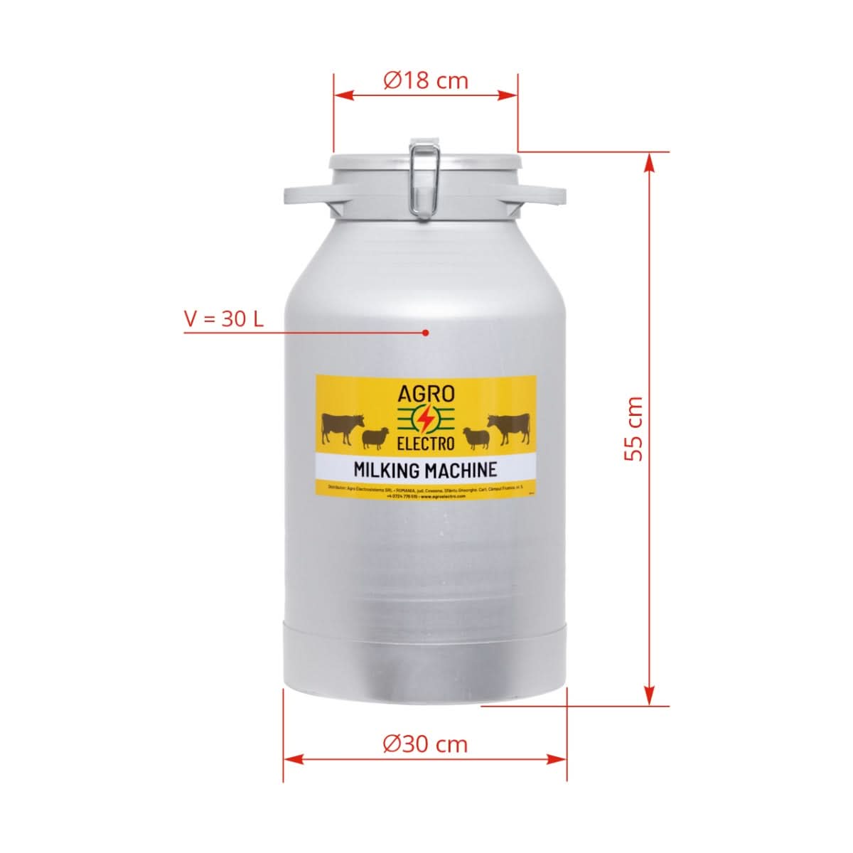 Bidon aluminiu 30 litri pentru transport lapte - capac tip clips, etans