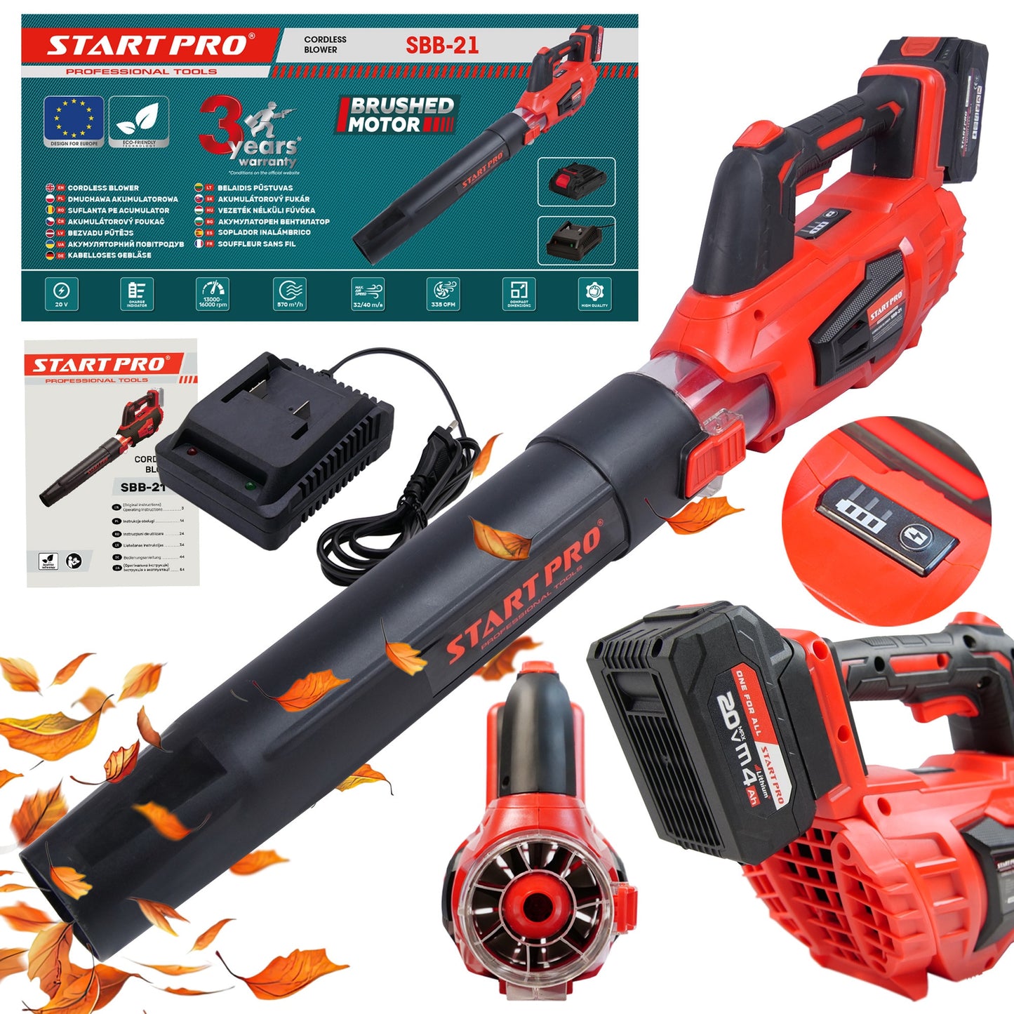 Suflanta frunze PROFESIONAL StartPro SBB-21, 20V, 160 km/h, 335 CFM