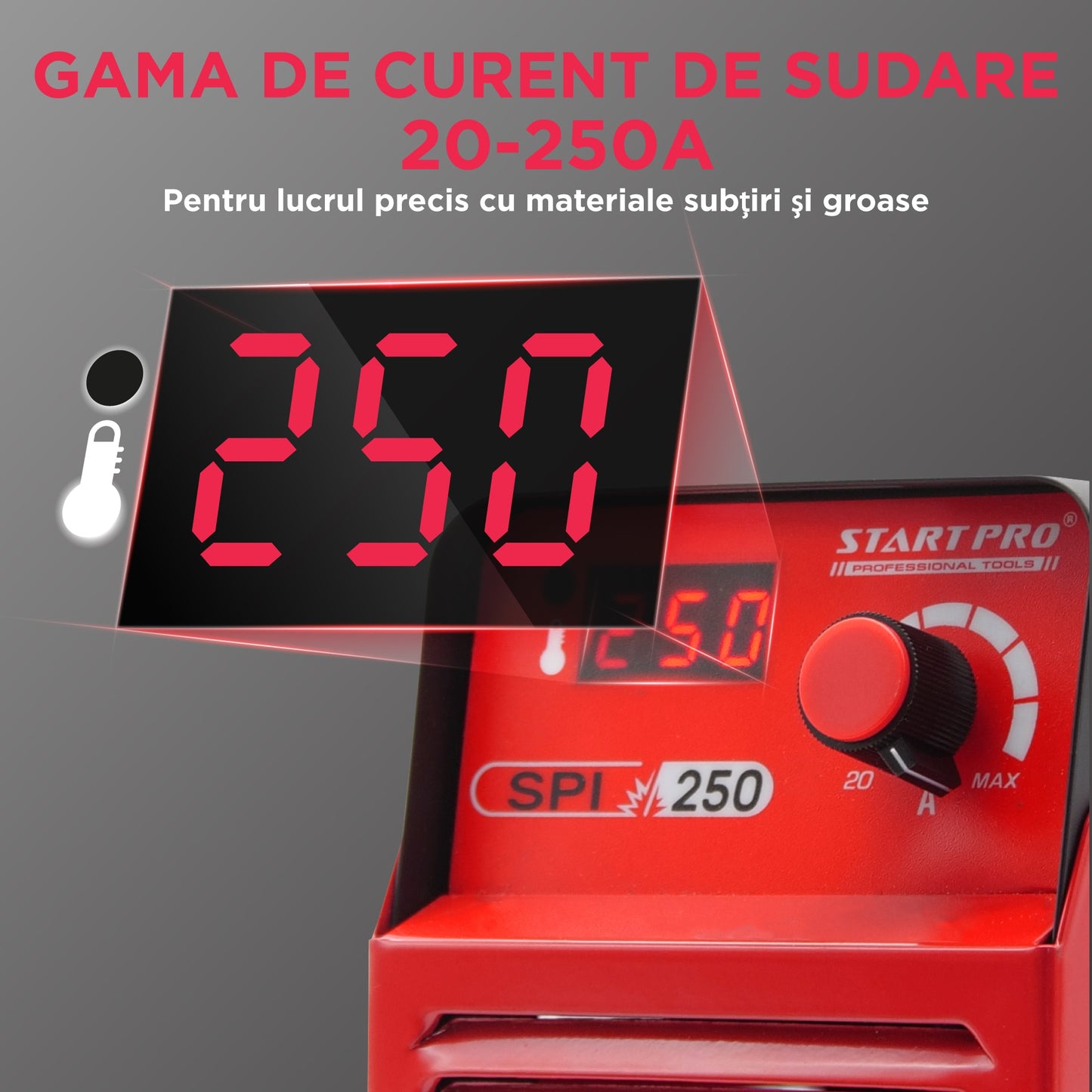 Aparat sudura PROFESIONAL StartPro SPI-250MM, MMA, 20–250A, IGBT