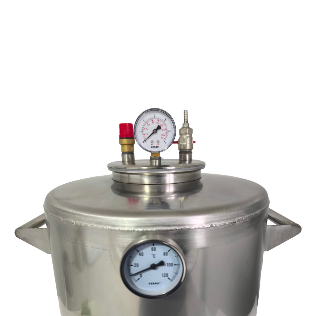 Autoclav ZEP 70L pentru fabricarea conservelor, inox AISI 304, termometru 120C, manometru 6 bari, capacitate mare borcane