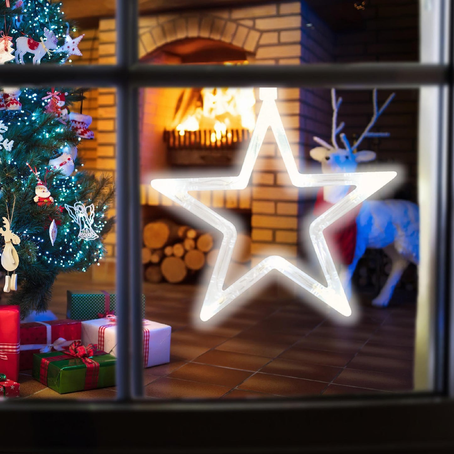 Decor Fereastra LED Alb Cald, 8 LED-uri, pe Baterii, KID411