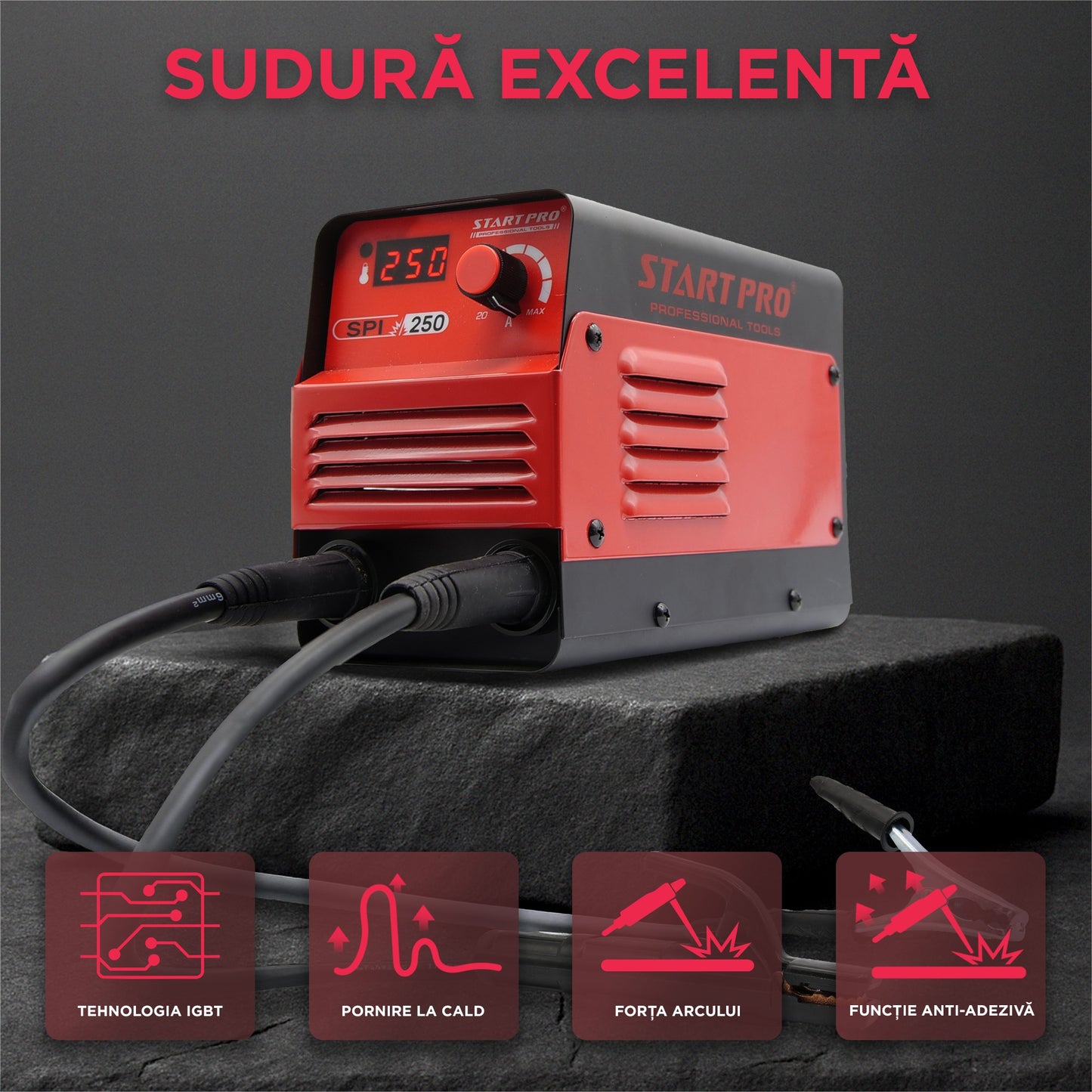 Aparat sudura PROFESIONAL StartPro SPI-250MM, MMA, 20–250A, IGBT