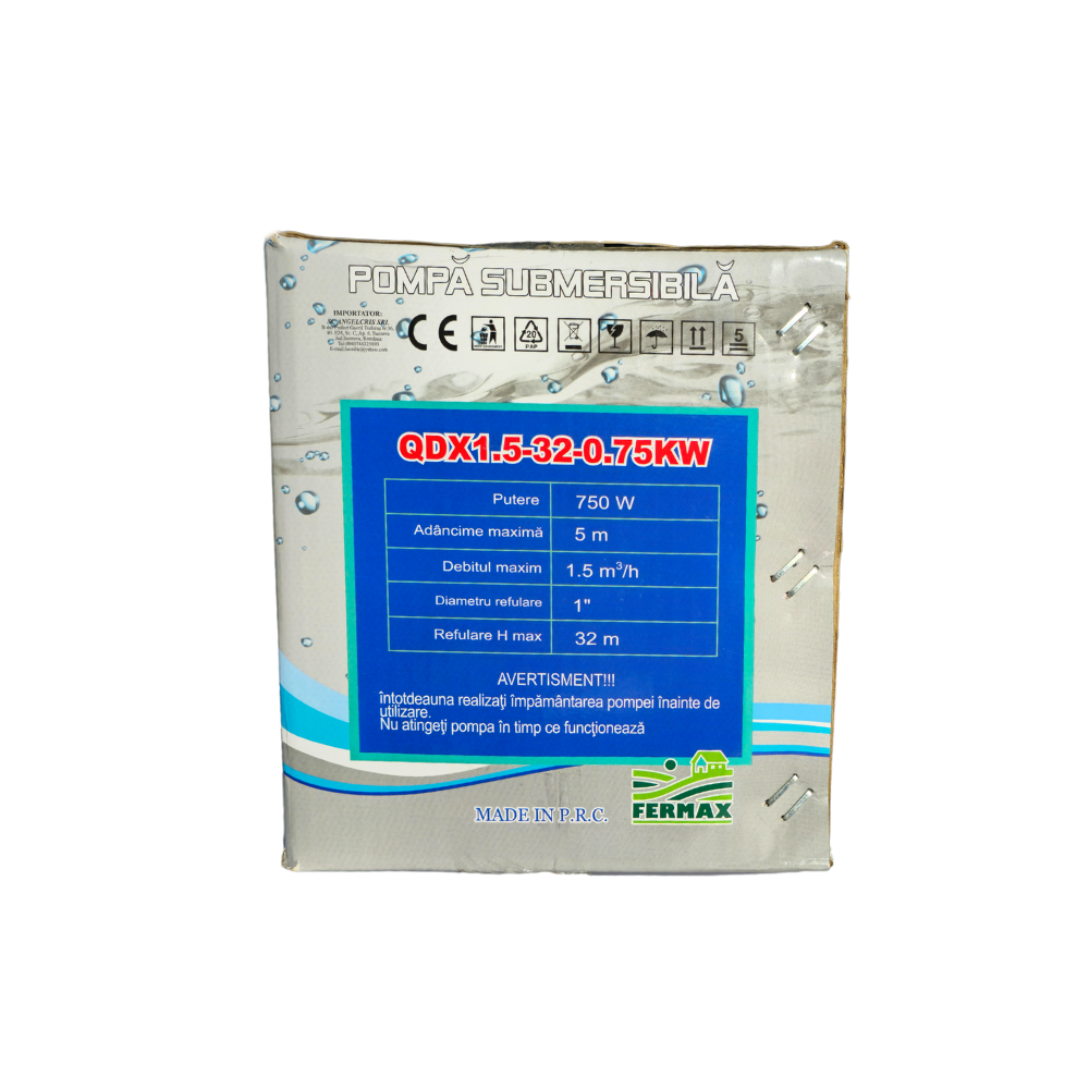 Pompa Submersibila Fermax , 750W, 32m Inaltime Pompare, 3900 L/h, Plutitor, IP58, Fonta, Racord 1", 7m Cablu