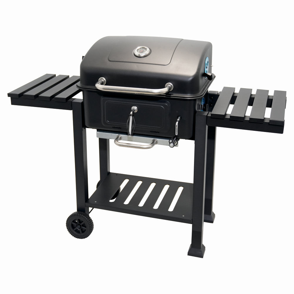 Gratar portabil Klugmeister FT01-017 pe carbune/lemn, otel tratat termic, 54x43 cm, tava cenusa, exterior