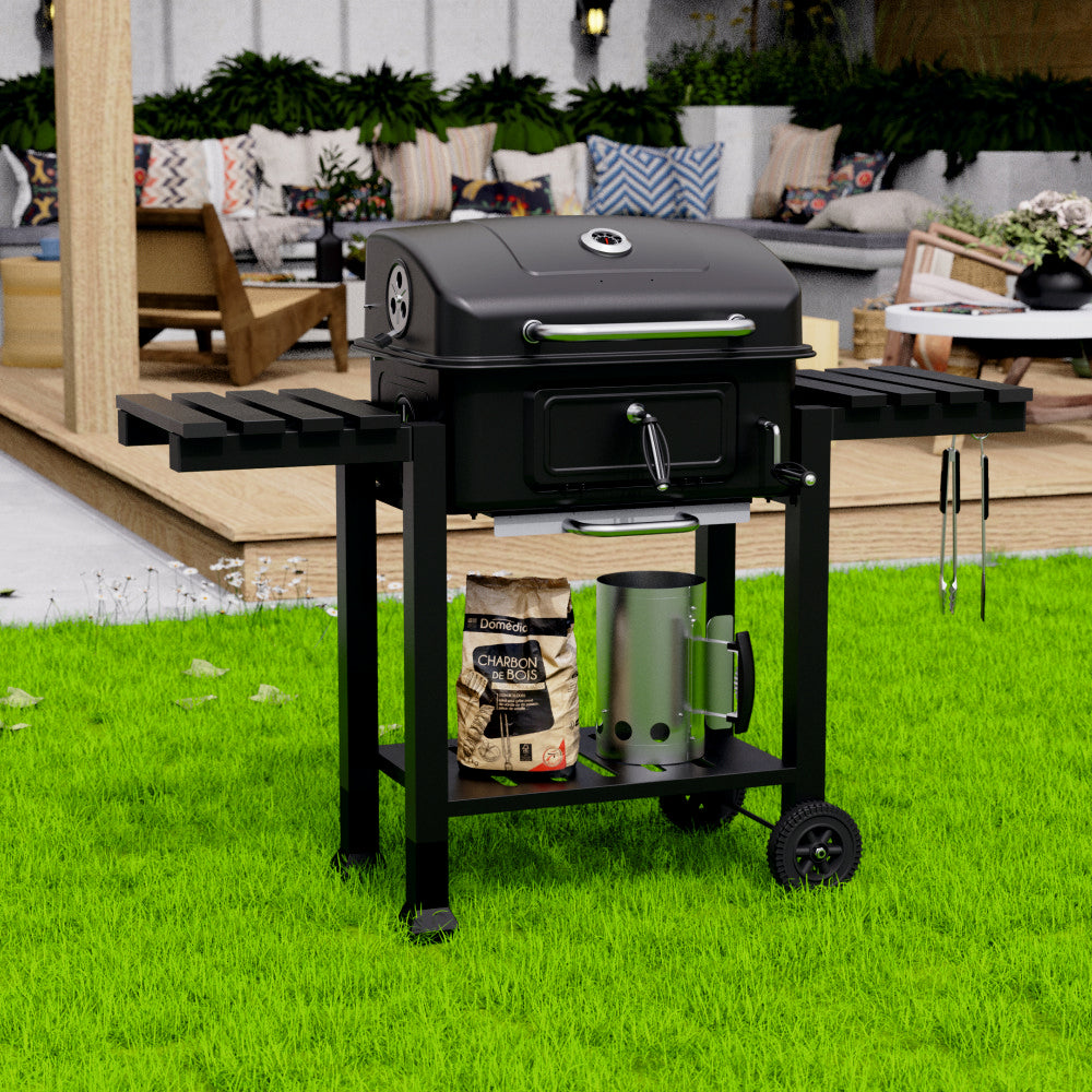 Gratar portabil Klugmeister FT01-017 pe carbune/lemn, otel tratat termic, 54x43 cm, tava cenusa, exterior