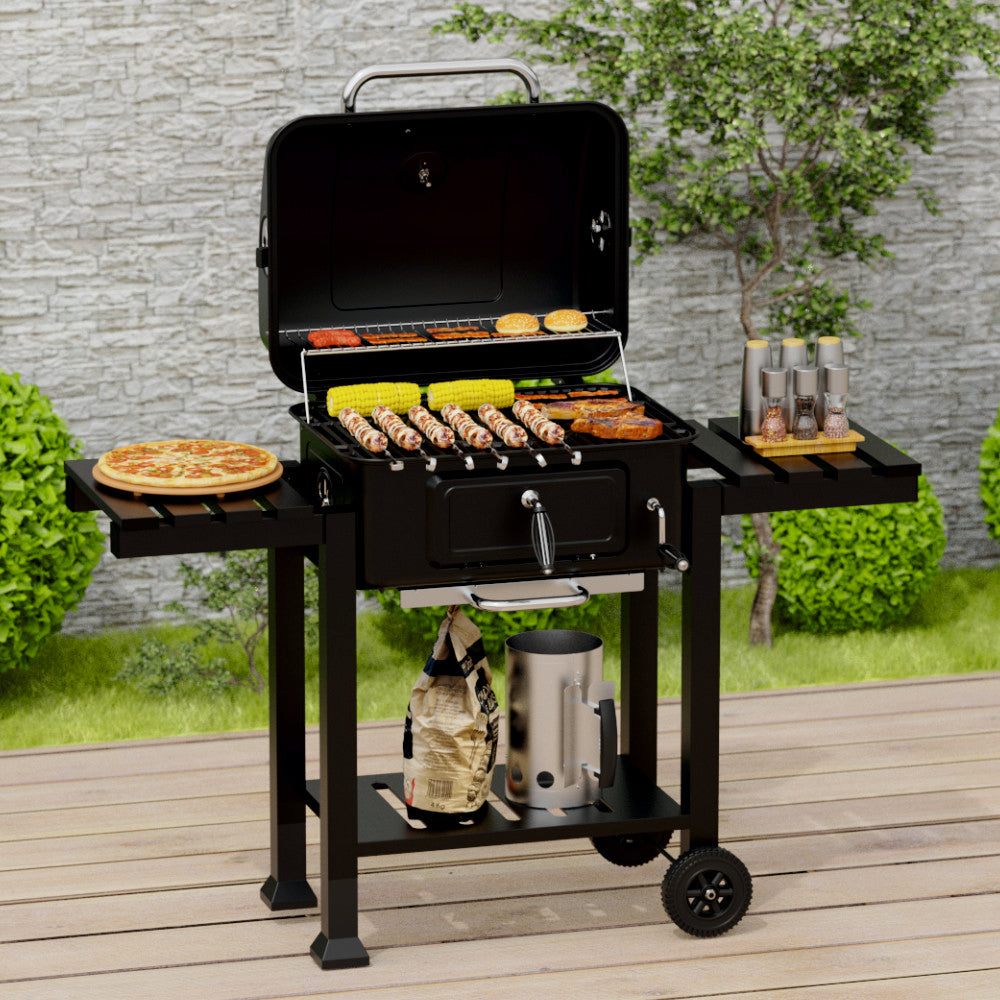 Gratar portabil Klugmeister FT01-017 pe carbune/lemn, otel tratat termic, 54x43 cm, tava cenusa, exterior