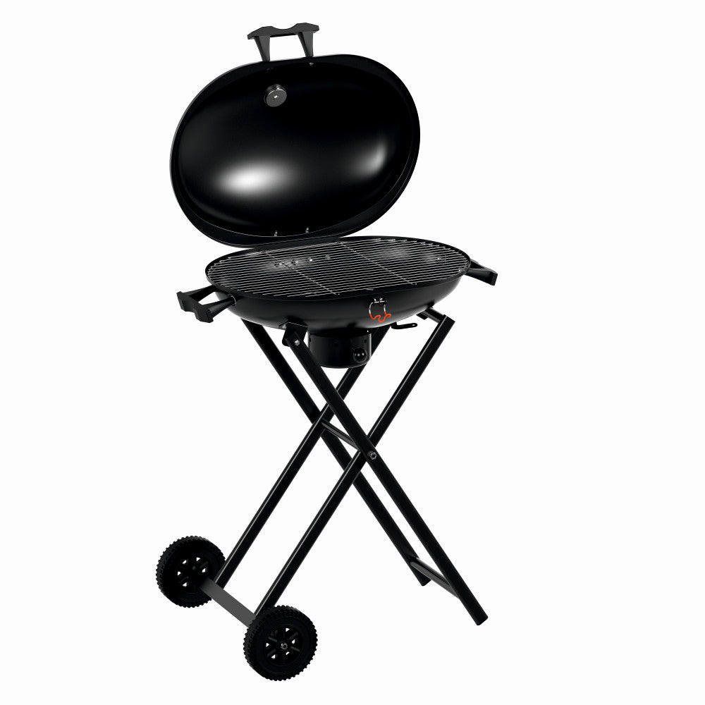 Gratar pe carbuni KLUGMEISTER KY30018, material otel, cu roti deplasare, pliabil, gura golire cenusa, suprafata gatire 54x37 cm