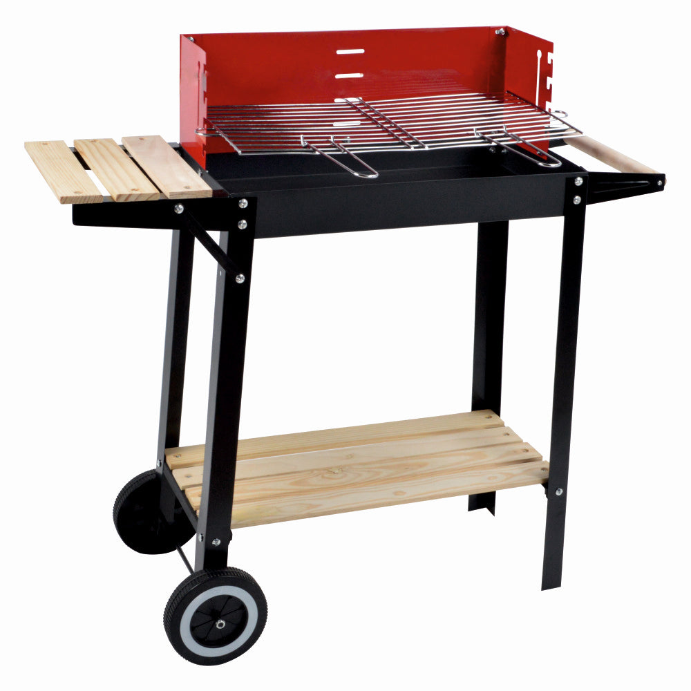 Gratar pe carbuni KLUGMEISTER YH28020D, material otel, cu roti deplasare, raft inferior, gratar detasabil, suprafata gatire 50x24 cm