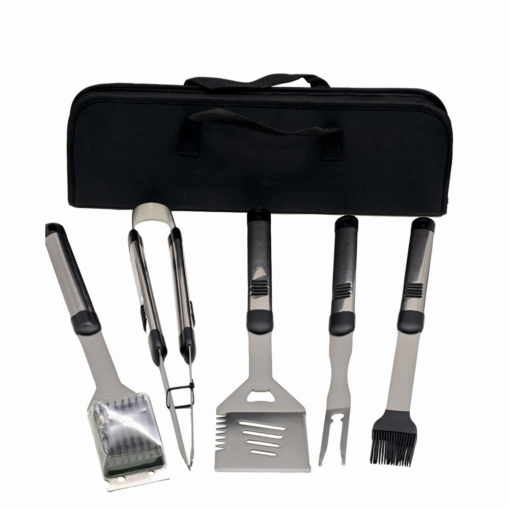 Set ustensile pentru gratar 5 piese KLUGMEISTER KY008, geanta inclusa, furculita + spatula + cleste + doua perii