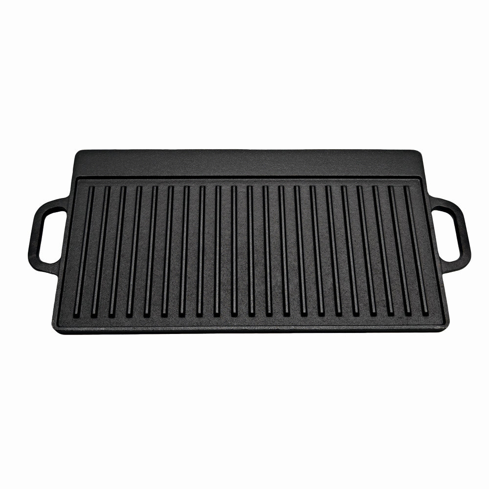 Tava dreptunghiulara din fonta pentru gratar KLUGMEISTER KY42, neagra, cu 2 fete