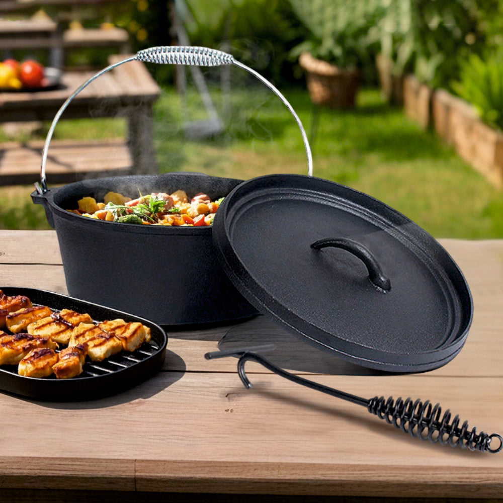 Ceaun cu capac din fonta pentru gratar KLUGMEISTER KY545ZT, negru, dimensiuni 25x10 cm