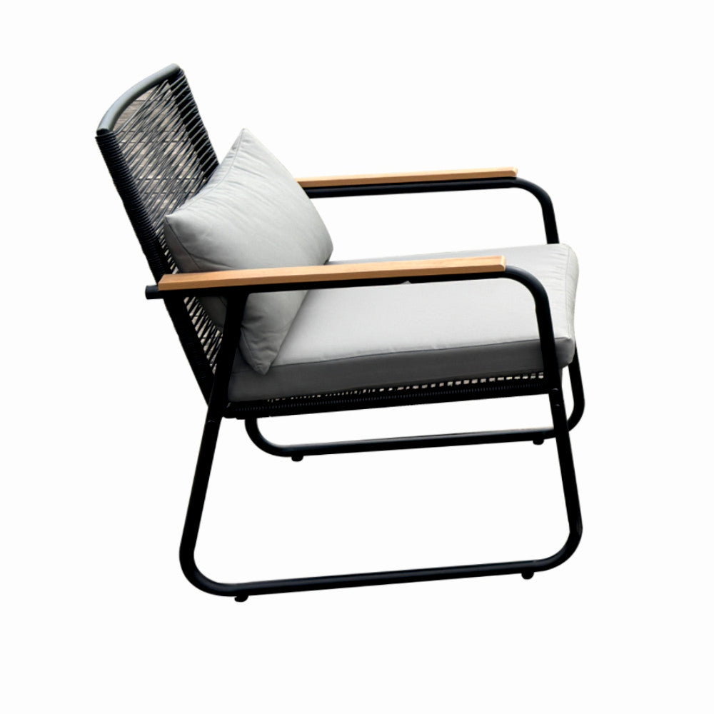 Set mobilier terasa/gradina KLUGMEISTER KJF3298, doua fotolii + canapea + masuta, cu perne incluse, culoare gri/negru