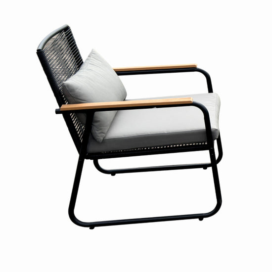 Set mobilier terasa/gradina KLUGMEISTER KJF3298, doua fotolii + canapea + masuta, cu perne incluse, culoare gri/negru