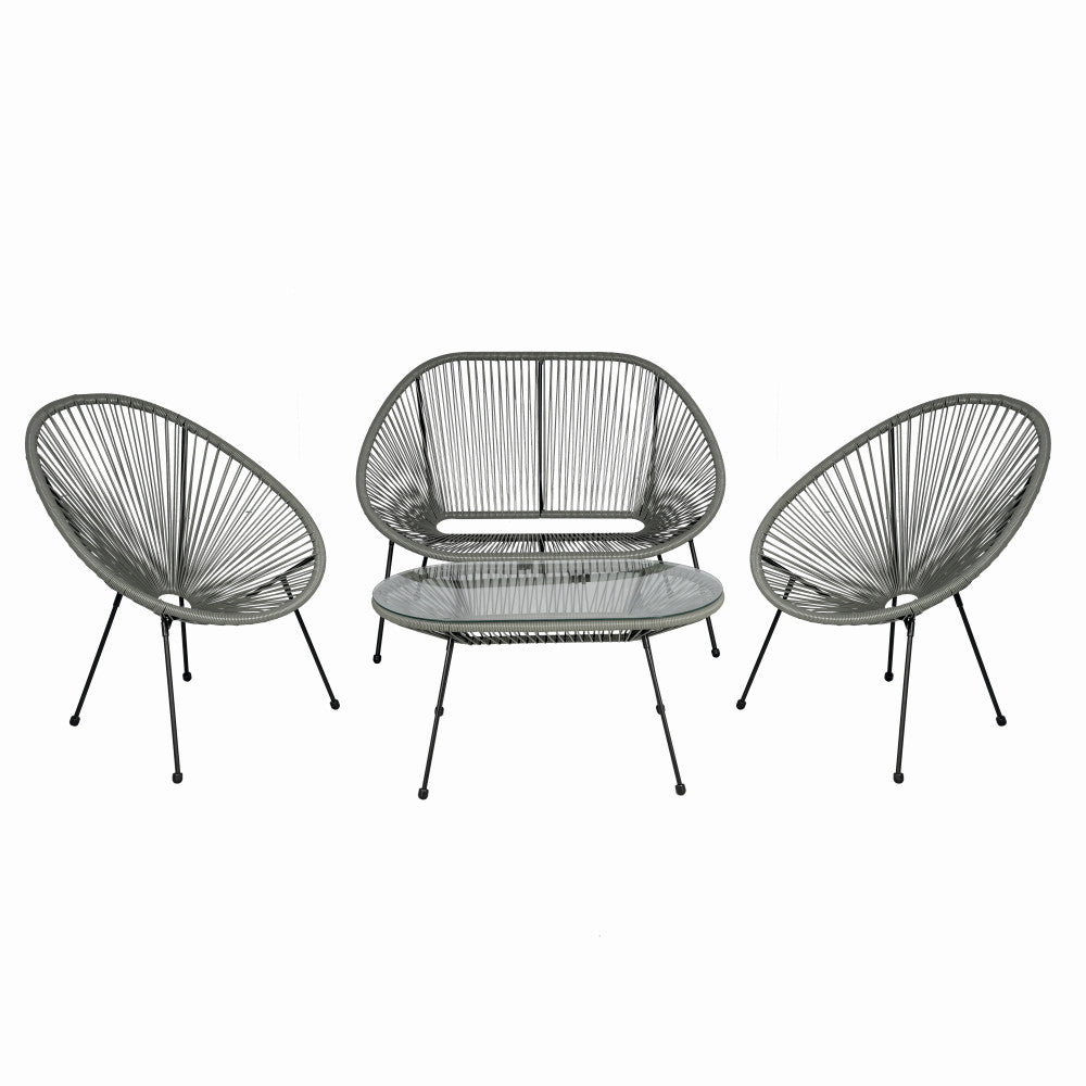 Set mobilier terasa/gradina KLUGMEISTER KJF3643, doua scaune + canapea + masuta, material otel + ratan, culoare gri
