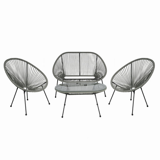 Set mobilier terasa/gradina KLUGMEISTER KJF3643, doua scaune + canapea + masuta, material otel + ratan, culoare gri