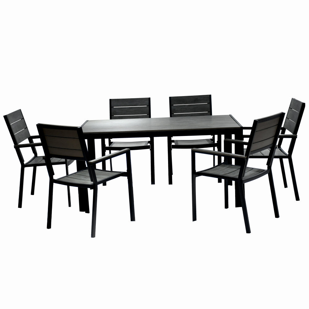 Set mobilier terasa/gradina KLUGMEISTER KJT2056, structura din otel, masa + 6 scaune din HDPE, culoare gri