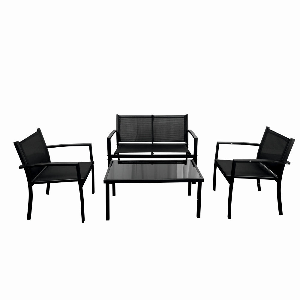 Set mobilier terasa/gradina KLUGMEISTER KJFT079, doua fotolii + canapea + masuta din sticla securizata, culoare neagra