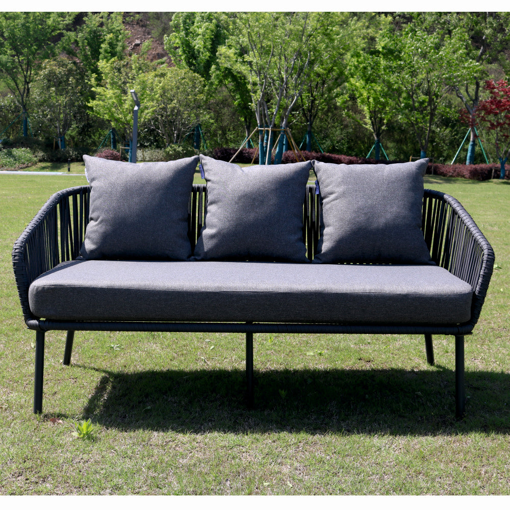 Set mobiler terasa/gradina din aluminiu KLUGMEISTER KJF10537, canapea + doua fotolii + masa din sticla (perne incluse), culoare gri