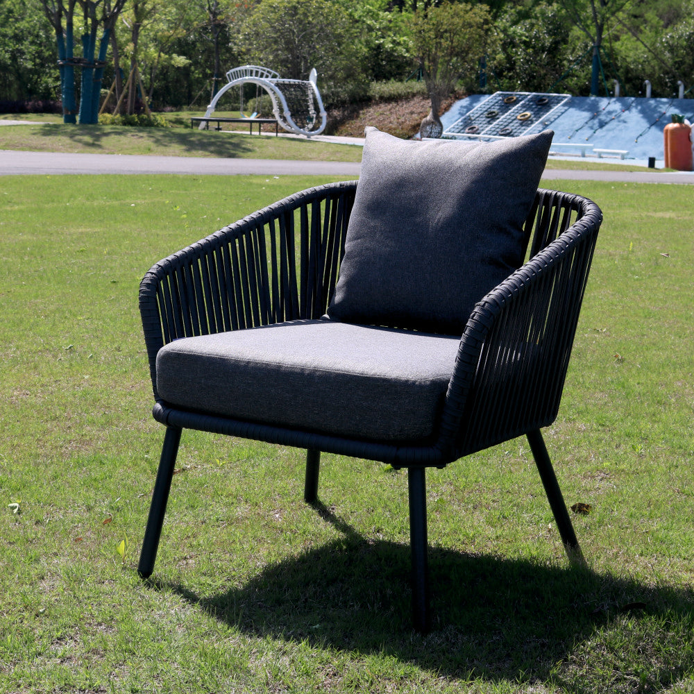 Set mobiler terasa/gradina din aluminiu KLUGMEISTER KJF10537, canapea + doua fotolii + masa din sticla (perne incluse), culoare gri