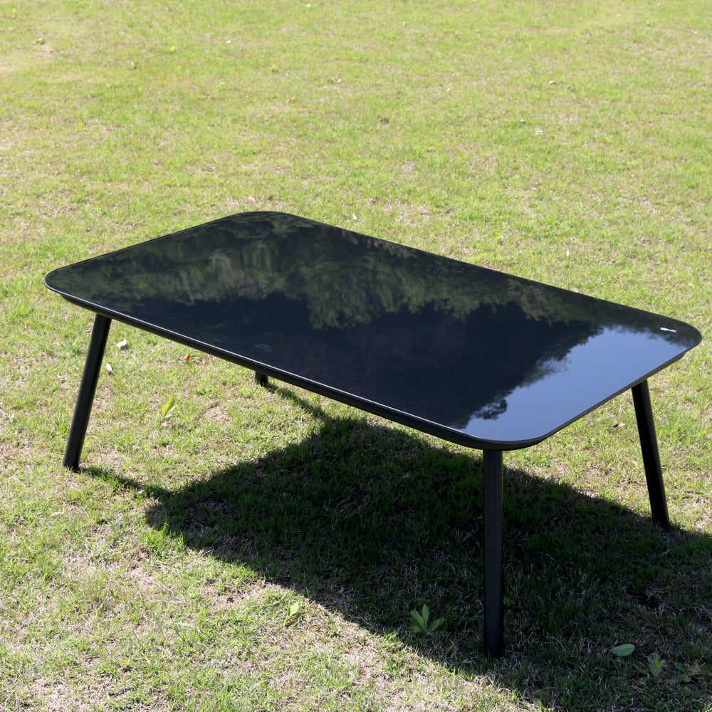 Set mobiler terasa/gradina din aluminiu KLUGMEISTER KJF10537, canapea + doua fotolii + masa din sticla (perne incluse), culoare gri