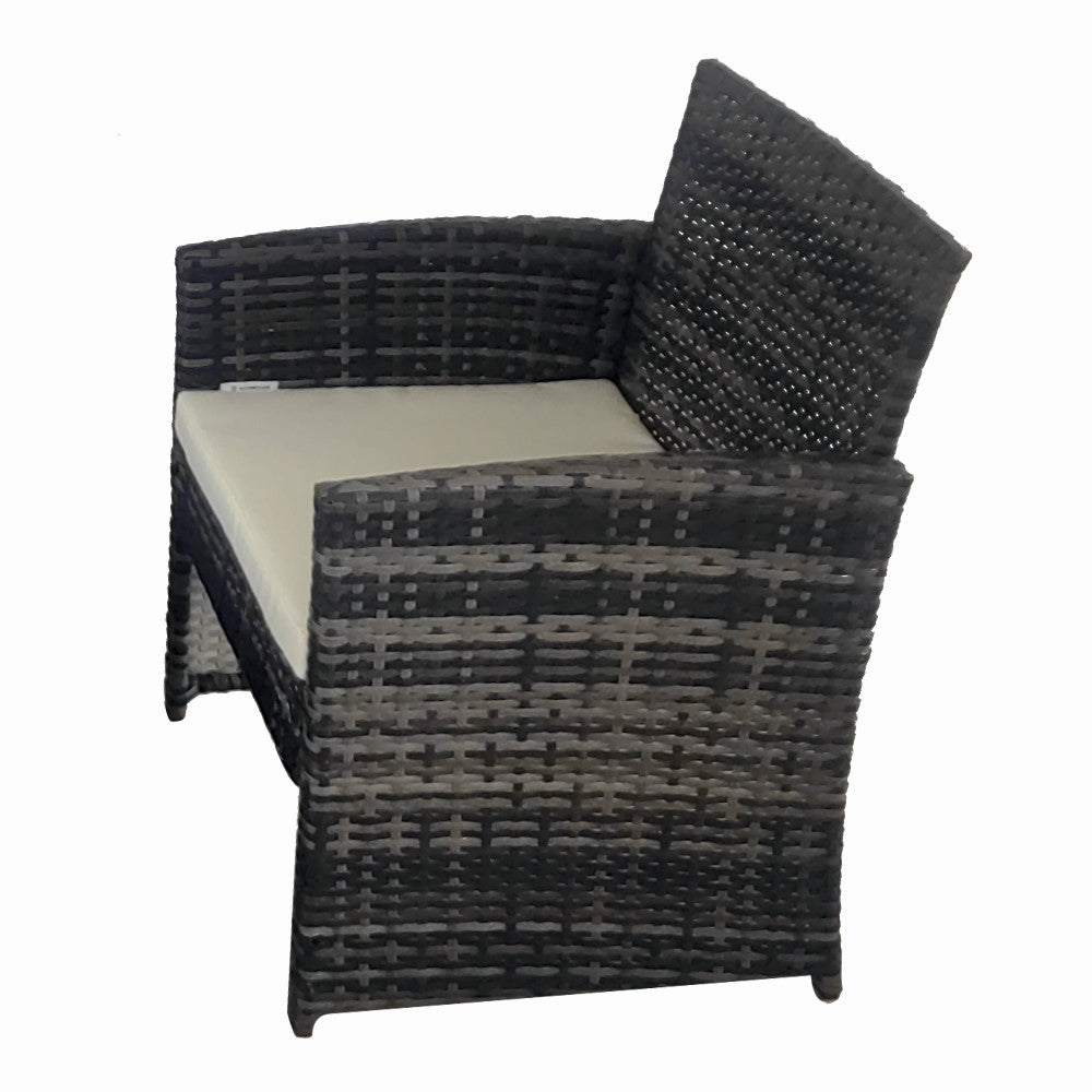 Set mobilier terasa/gradina tip ratan KLUGMEISTER KJFR030, canapea + doua fotolii + masuta din sticla securizata, culoare gri