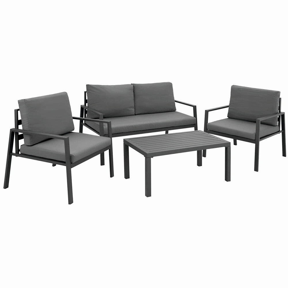 Set mobilier terasa/gradina KLUGMEISTER KJF206, doua fololii + canapea + masuta, cu perne incluse, culoare gri