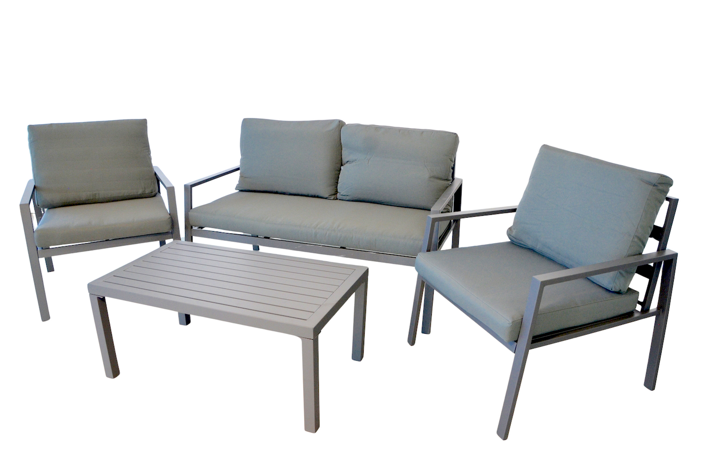 Set mobilier terasa/gradina KLUGMEISTER KJF206, doua fololii + canapea + masuta, cu perne incluse, culoare gri