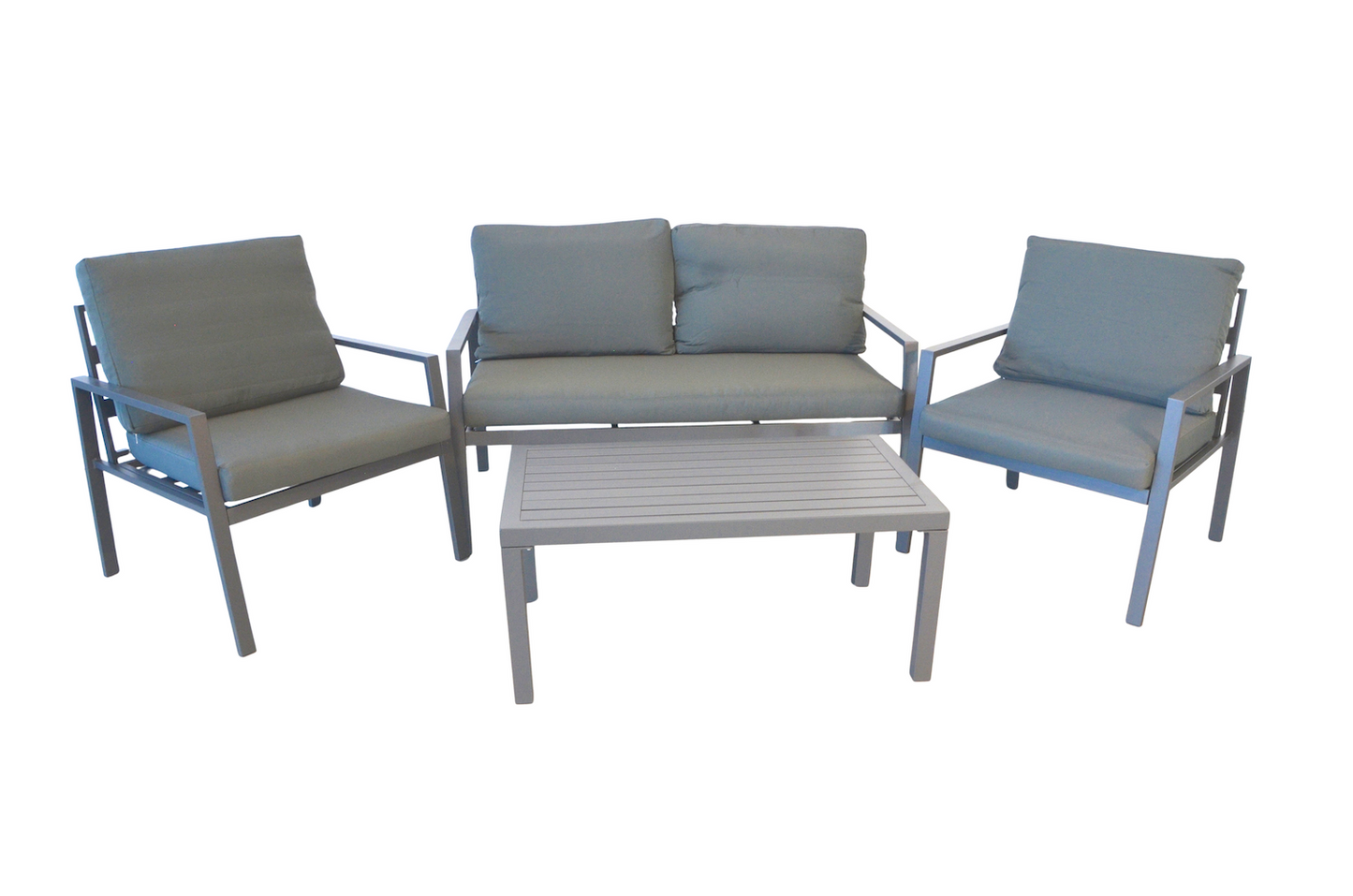 Set mobilier terasa/gradina KLUGMEISTER KJF206, doua fololii + canapea + masuta, cu perne incluse, culoare gri