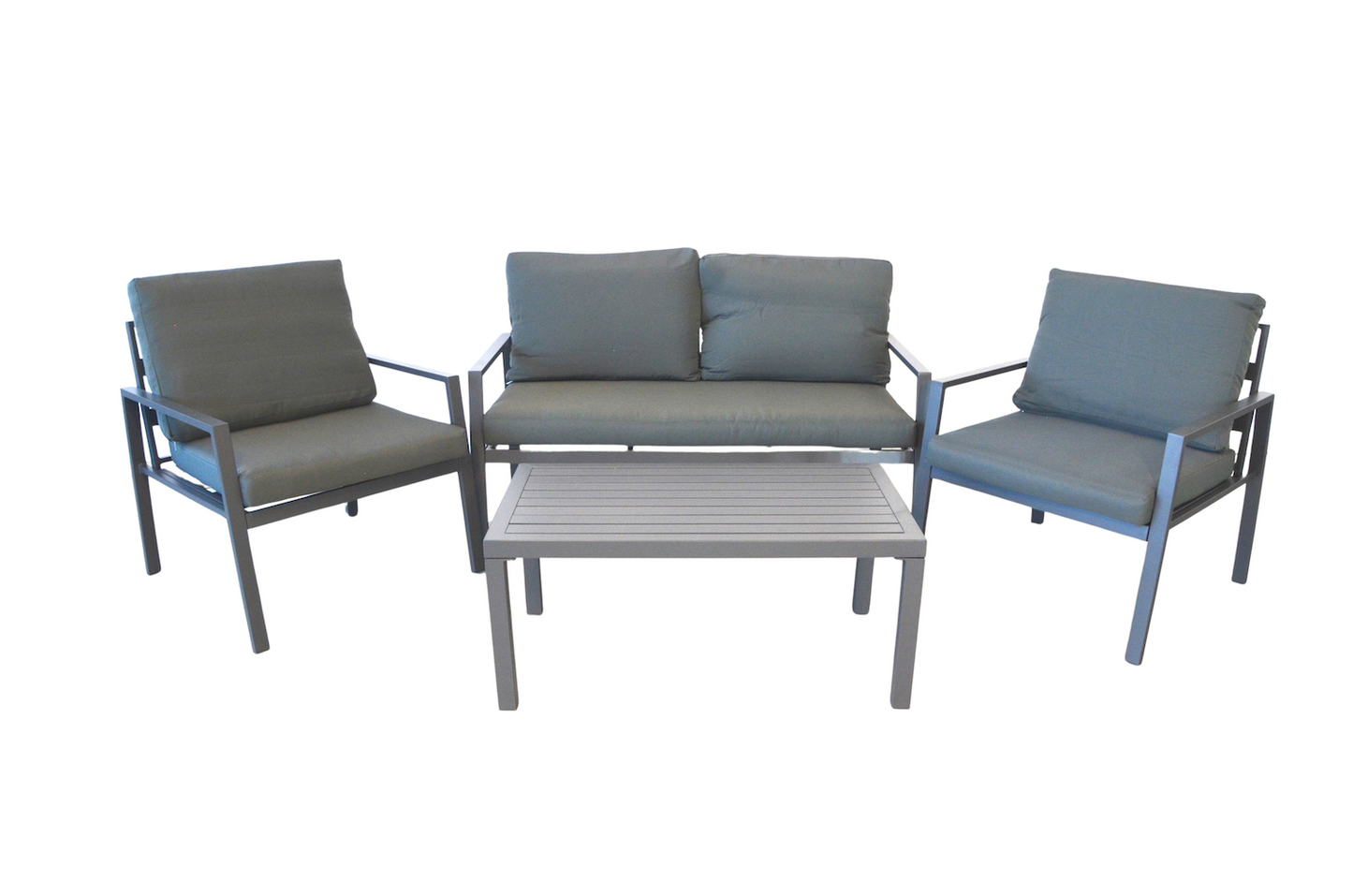 Set mobilier terasa/gradina KLUGMEISTER KJF206, doua fololii + canapea + masuta, cu perne incluse, culoare gri