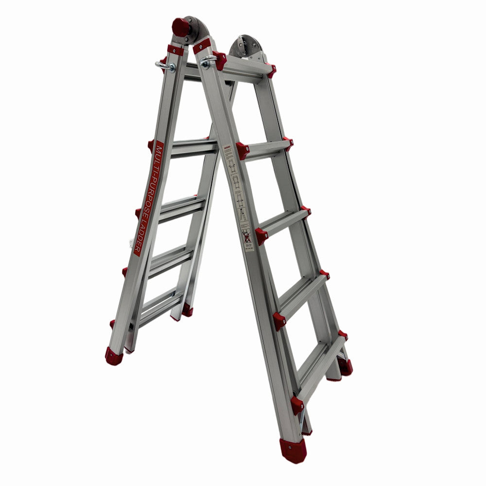 Scara multifunctionala din aluminiu cu balama ZEP TOOLS JL-405S-4X5, 5 metri, 4x5 trepte, greutate maxima 150 kg