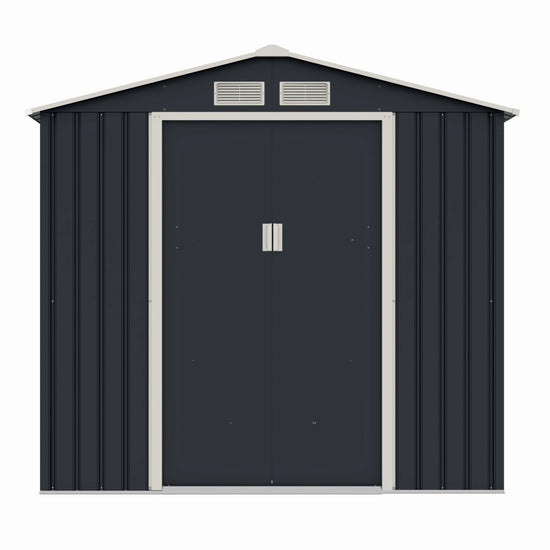 Casuta / magazie de gradina metalica ZEP Archer-A, 213x131x195 cm, Gri/Bej, cu usi culisante si baza metalica