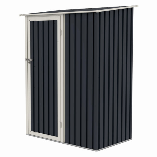 Casuta / magazie de gradina metalica ZEP Joy-A, 143x89x186 cm, Gri/Bej, cu usa pe balamale si baza metalica