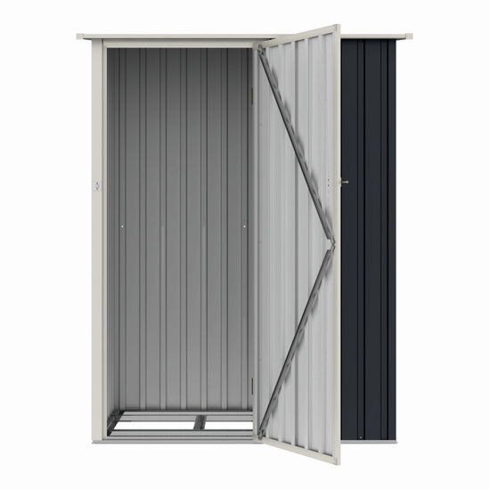 Casuta / magazie de gradina metalica ZEP Joy-A, 143x89x186 cm, Gri/Bej, cu usa pe balamale si baza metalica