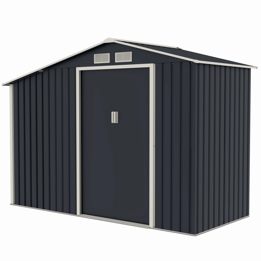 Casuta de gradina metalica ZEP Luke-A, 278x131x195 cm, otel galvanizat, ventilatie, usi culisante, baza inclusa