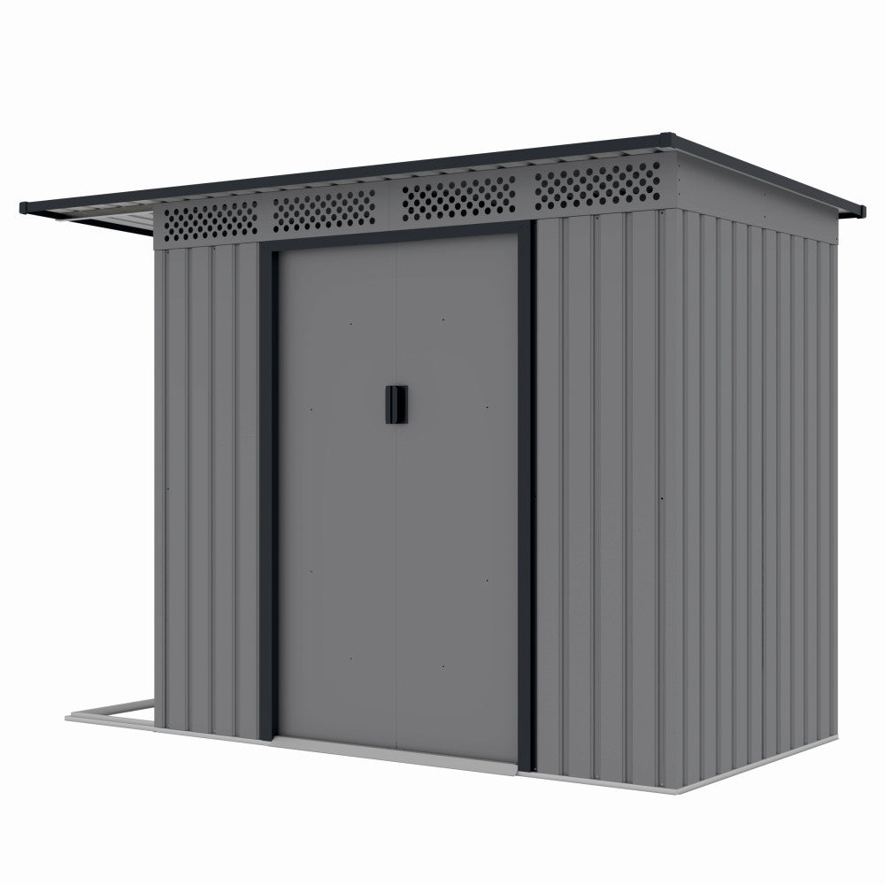 Casuta de gradina metalica ZEP Chester-A, 257x142x184 cm, otel galvanizat, ventilatie, usi culisante, baza inclusa