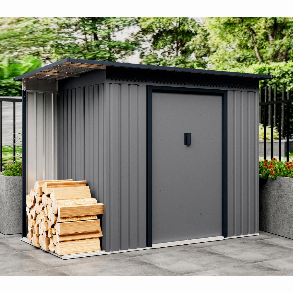 Casuta de gradina metalica ZEP Chester-A, 257x142x184 cm, otel galvanizat, ventilatie, usi culisante, baza inclusa