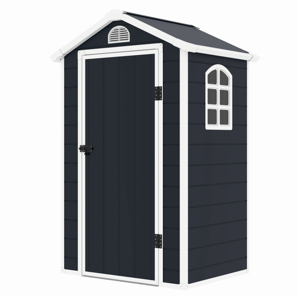 Casuta de gradina ZEP AVE-A, 134x104x204 cm, panel plastic 12 mm cu ranforsare metal, fereastra, ventilatie, baza inclusa