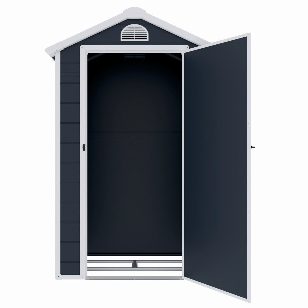 Casuta de gradina ZEP AVE-A, 134x104x204 cm, panel plastic 12 mm cu ranforsare metal, fereastra, ventilatie, baza inclusa